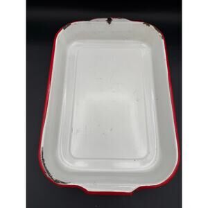 Vintage Enamelware Pan - White With Red Trim